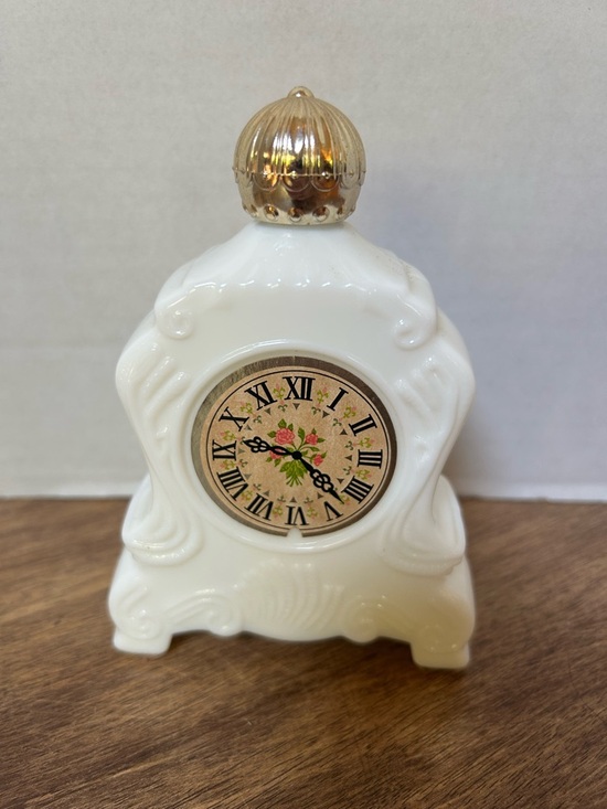 Avon Other - VTG 1970’s Avon White Milk Glass Clock “Unforgettable Foaming Bath Oil” Ornate